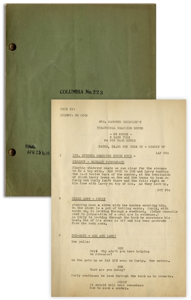 Moe Howard's 30pp. Script Dated April 1936 for The Three Stooges Film ''A Pain in the Pullman'' -- With Annotation in Moe's Hand -- Very Good Condition